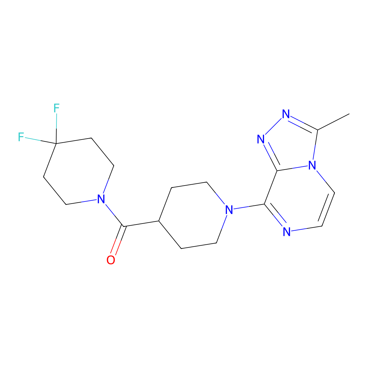 4-(4,4-Difluoropiperidine-1-carbonyl)-1-{3-methyl-[1,2,4]triazolo[4,3-a]pyrazin-8-yl}piperidine molecular structure, CAS 2741948-65-0
