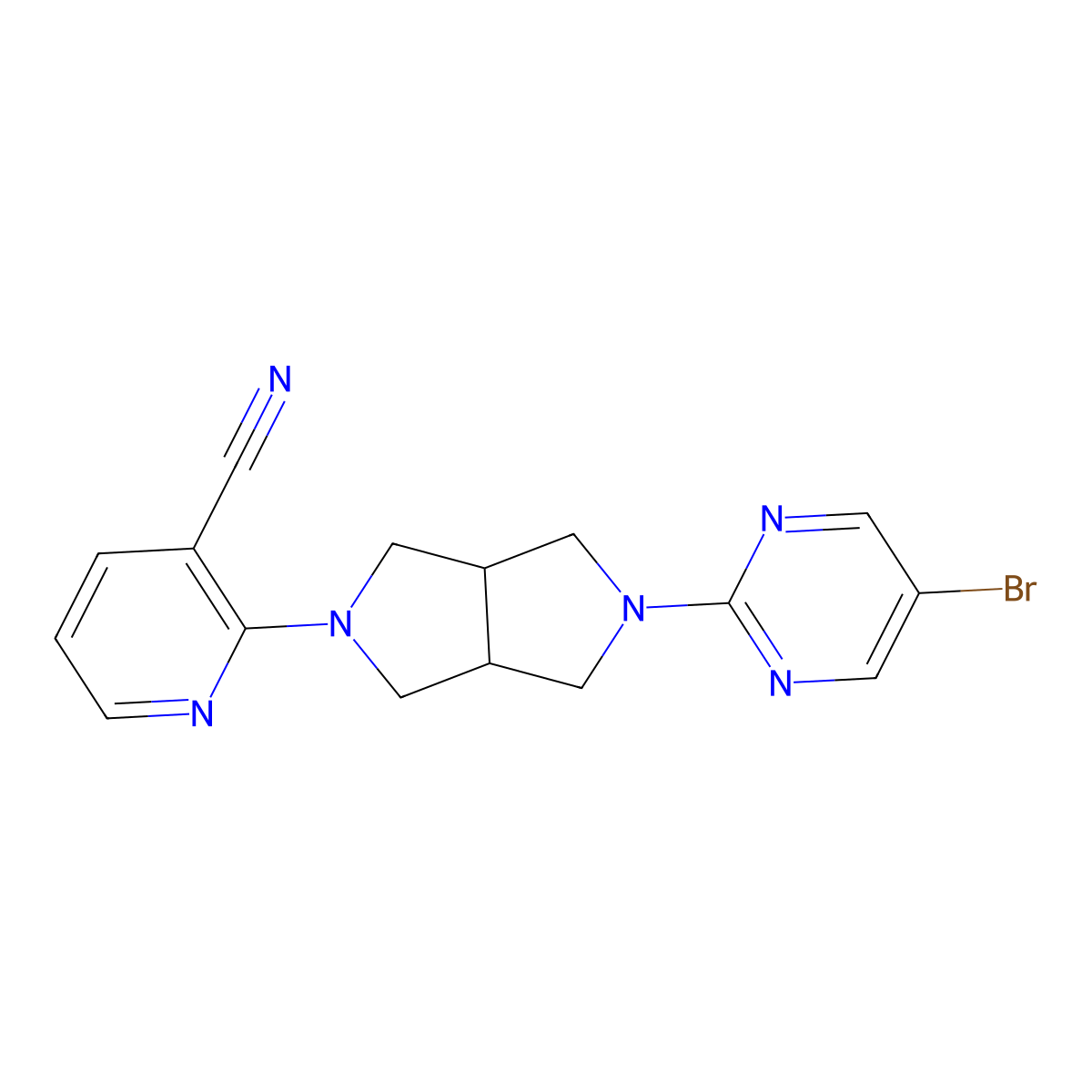 2-[5-(5-Bromopyrimidin-2-yl)-octahydropyrrolo[3,4-c]pyrrol-2-yl]pyridine-3-carbonitrile molecular structure, CAS 2741948-66-1
