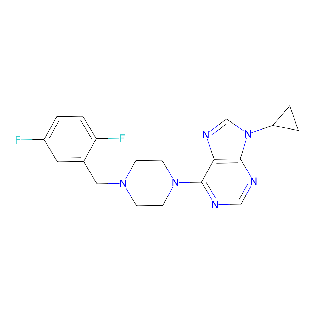 9-cyclopropyl-6-{4-[(2,5-difluorophenyl)methyl]piperazin-1-yl}-9H-purine molecular structure, CAS 2741948-69-4