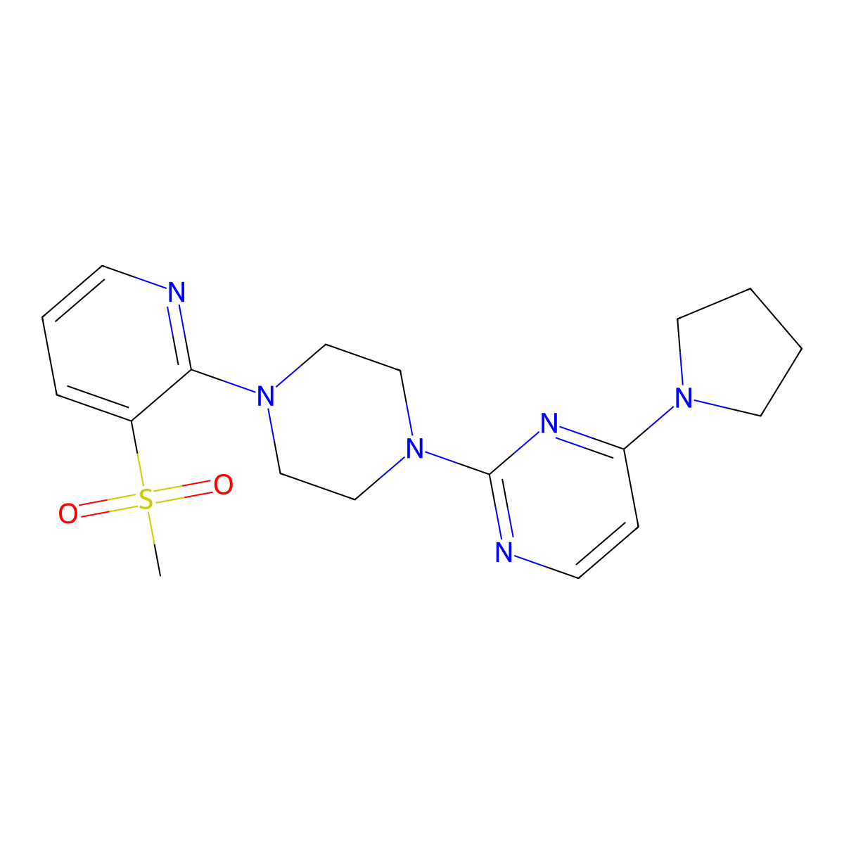 2-[4-(3-Methanesulfonylpyridin-2-yl)piperazin-1-yl]-4-(pyrrolidin-1-yl)pyrimidine molecular structure, CAS 2741948-76-3
