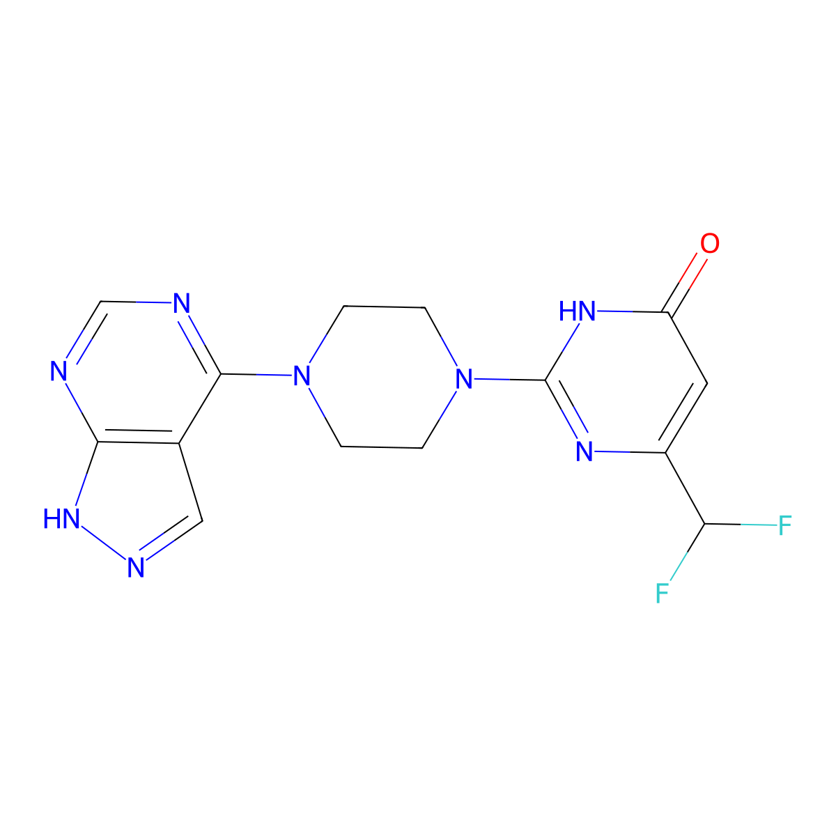 6-(difluoromethyl)-2-(4-{1H-pyrazolo[3,4-d]pyrimidin-4-yl}piperazin-1-yl)-3,4-dihydropyrimidin-4-one molecular structure, CAS 2741948-77-4