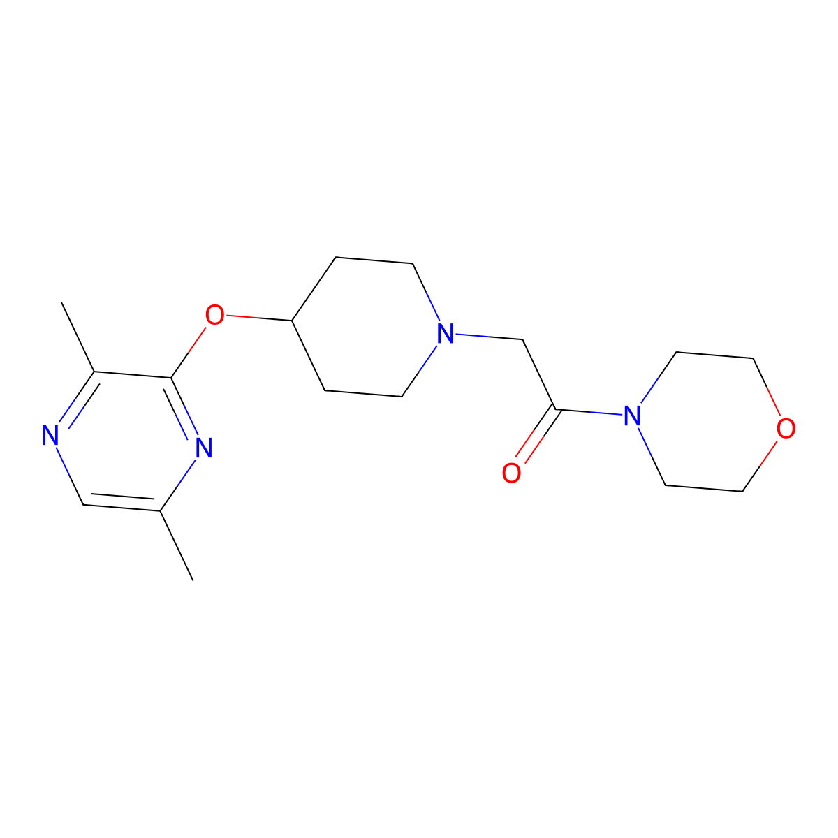 2-{4-[(3,6-Dimethylpyrazin-2-yl)oxy]piperidin-1-yl}-1-(morpholin-4-yl)ethan-1-one molecular structure, CAS 2741948-79-6