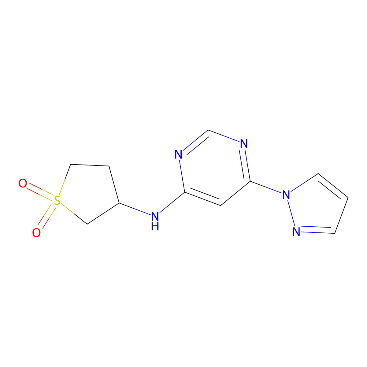 N-(1,1-dioxothiolan-3-yl)-6-pyrazol-1-ylpyrimidin-4-amine molecular structure, CAS 2741948-83-2
