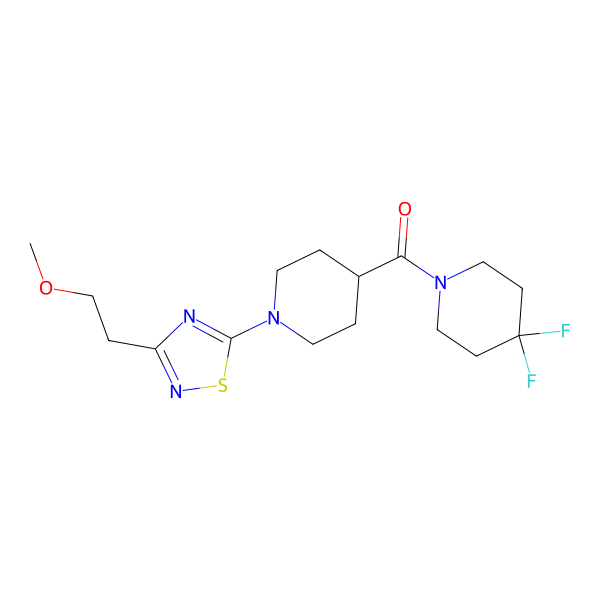 4-(4,4-Difluoropiperidine-1-carbonyl)-1-[3-(2-methoxyethyl)-1,2,4-thiadiazol-5-yl]piperidine molecular structure, CAS 2741948-94-5