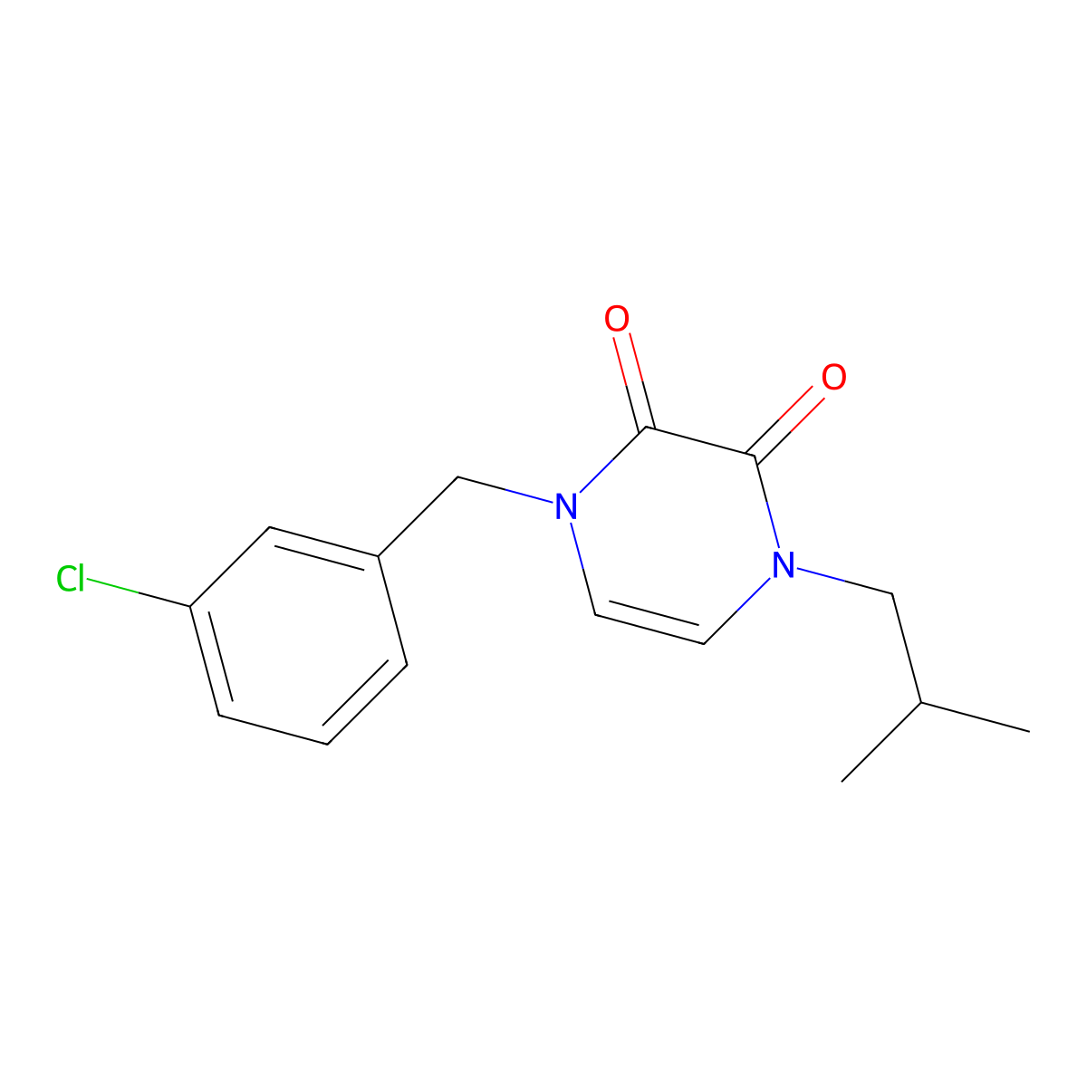 1-[(3-Chlorophenyl)methyl]-4-(2-methylpropyl)-1,2,3,4-tetrahydropyrazine-2,3-dione molecular structure, CAS 2741948-95-6