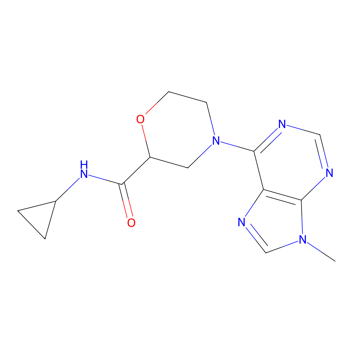 N-cyclopropyl-4-(9-methyl-9H-purin-6-yl)morpholine-2-carboxamide molecular structure, CAS 2741948-97-8