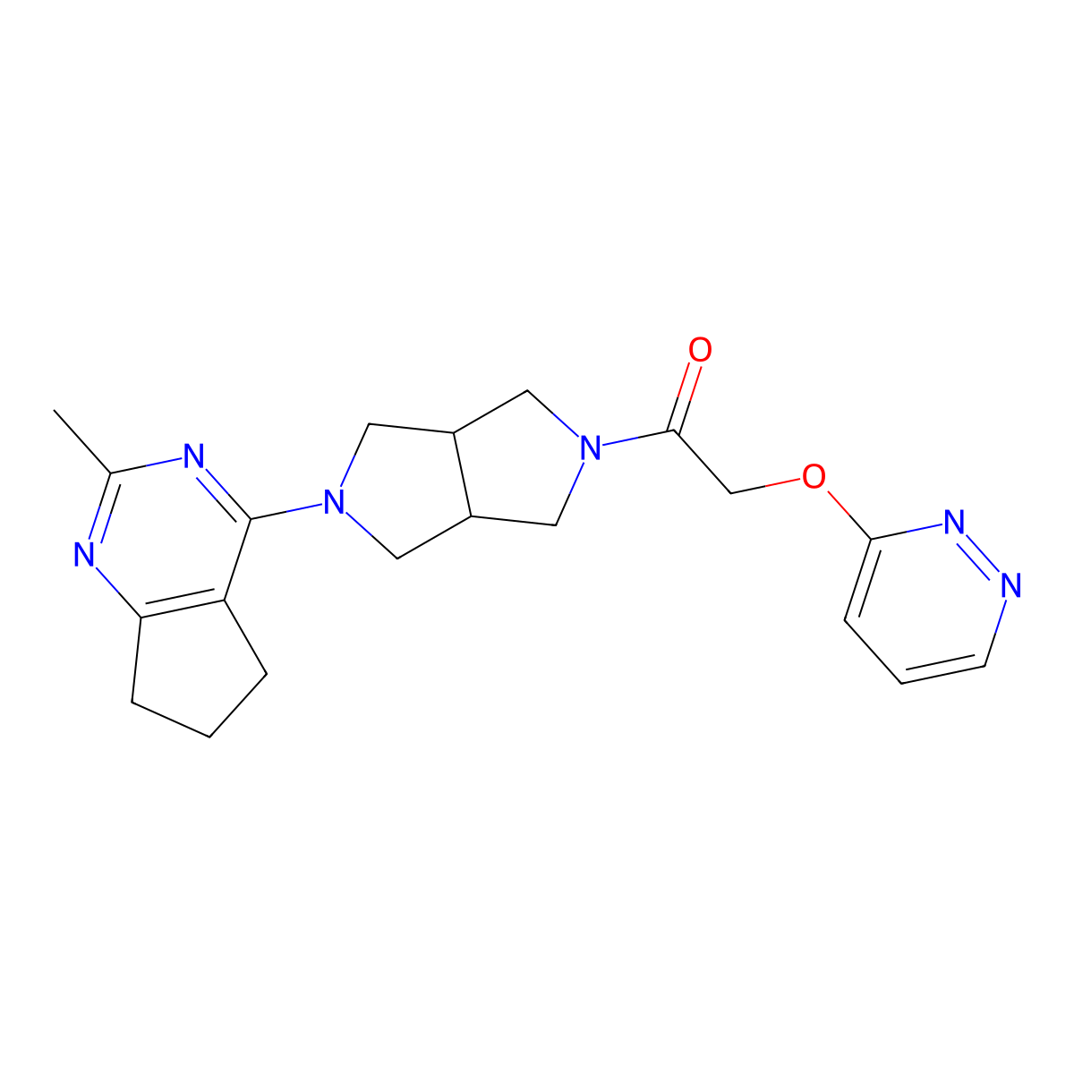 1-(5-{2-methyl-5H,6H,7H-cyclopenta[d]pyrimidin-4-yl}-octahydropyrrolo[3,4-c]pyrrol-2-yl)-2-(pyridazin-3-yloxy)ethan-1-one molecular structure, CAS 2741948-99-0