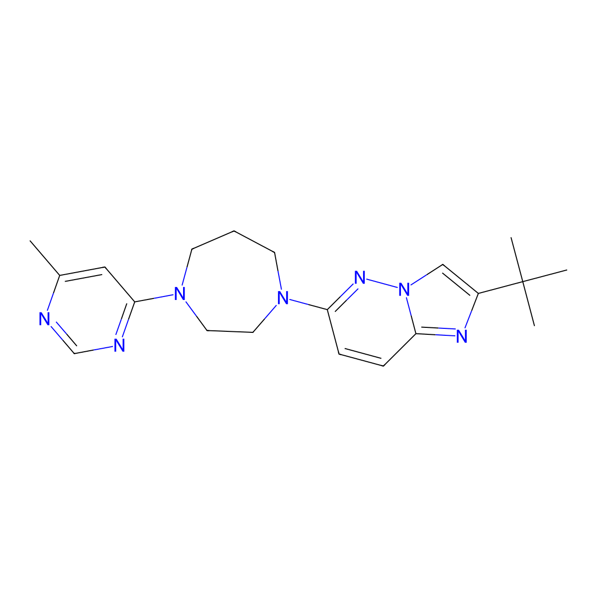 1-{2-Tert-butylimidazo[1,2-b]pyridazin-6-yl}-4-(6-methylpyrimidin-4-yl)-1,4-diazepane molecular structure, CAS 2741949-12-0
