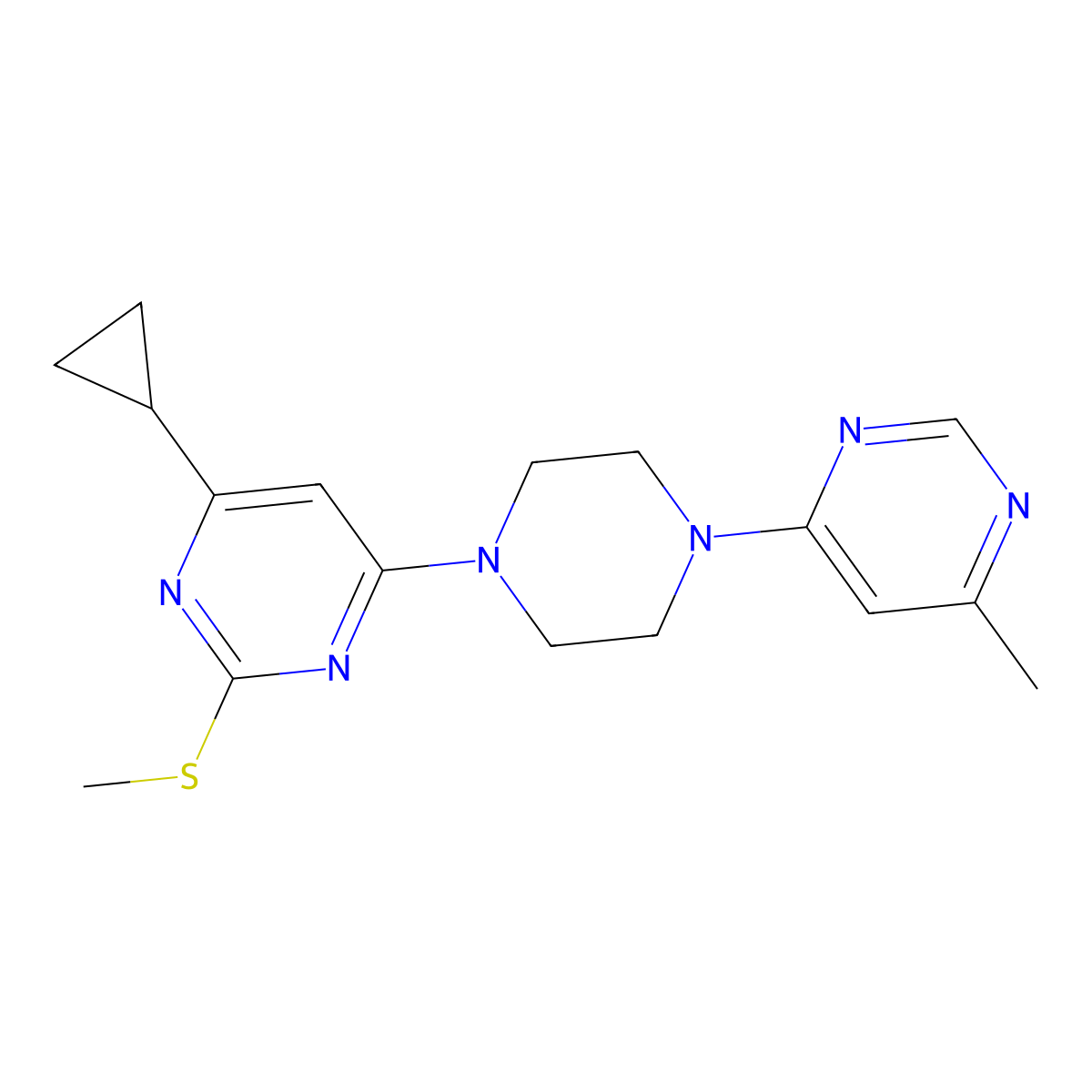 4-Cyclopropyl-6-[4-(6-methylpyrimidin-4-yl)piperazin-1-yl]-2-(methylsulfanyl)pyrimidine molecular structure, CAS 2741949-14-2