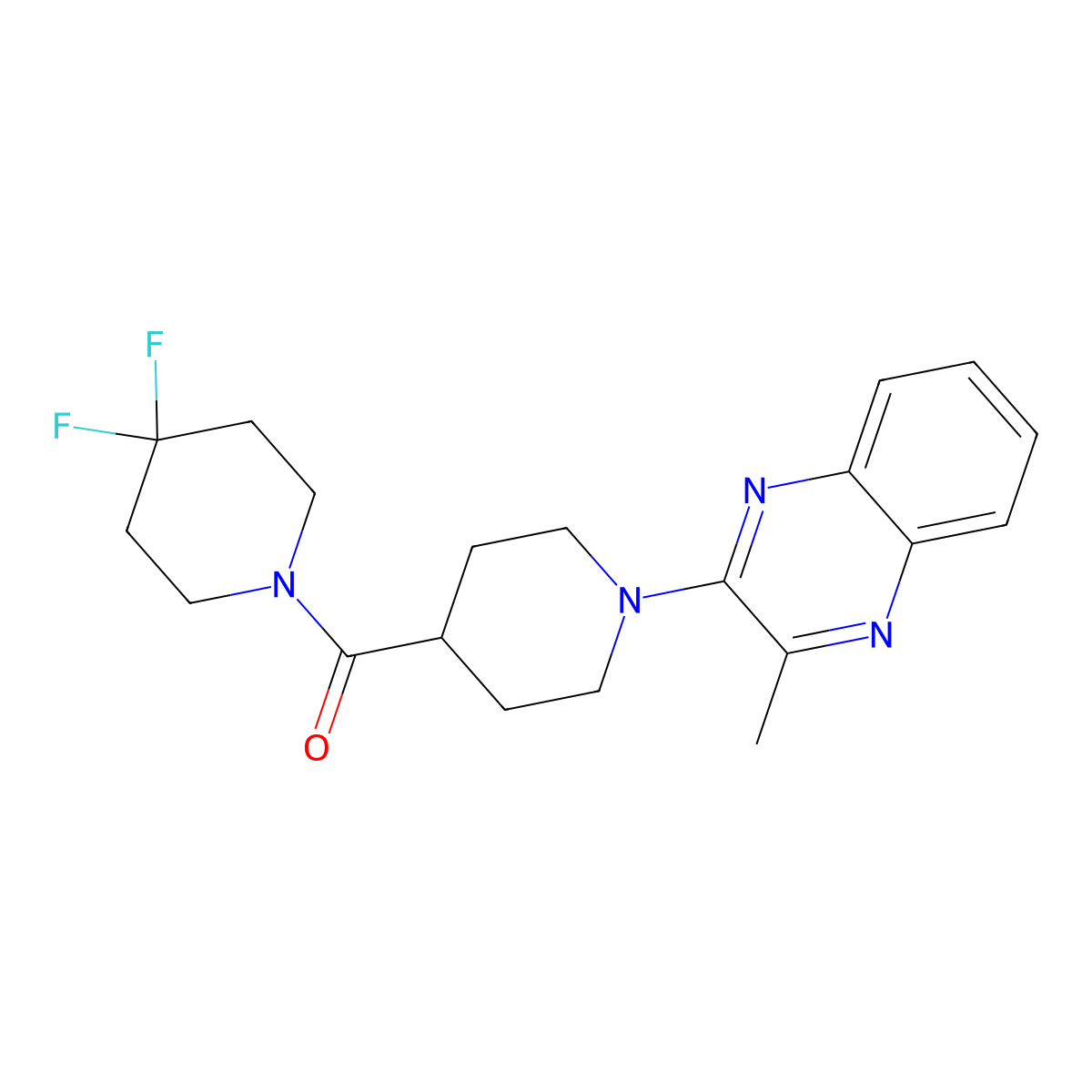 2-[4-(4,4-Difluoropiperidine-1-carbonyl)piperidin-1-yl]-3-methylquinoxaline molecular structure, CAS 2741949-17-5