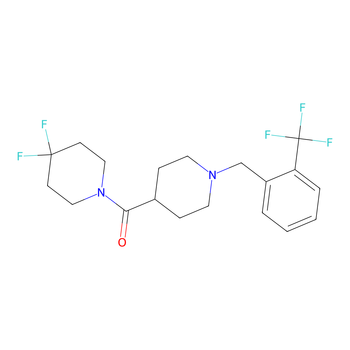 4,4-Difluoro-1-(1-{[2-(trifluoromethyl)phenyl]methyl}piperidine-4-carbonyl)piperidine molecular structure, CAS 2741949-23-3