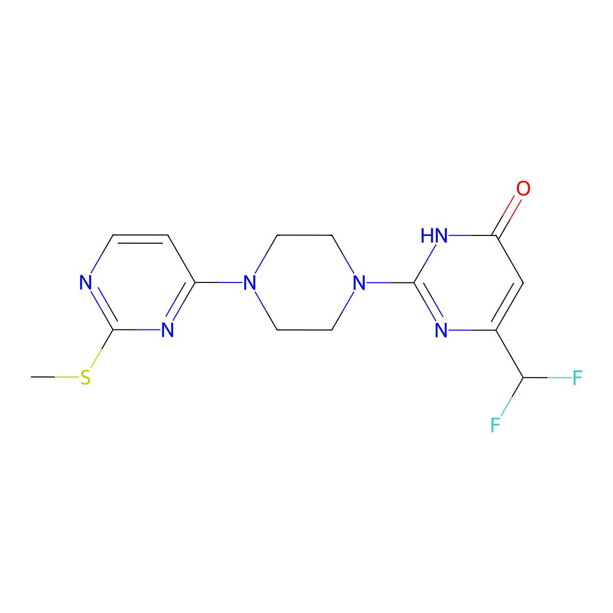6-(Difluoromethyl)-2-{4-[2-(methylsulfanyl)pyrimidin-4-yl]piperazin-1-yl}-3,4-dihydropyrimidin-4-one molecular structure, CAS 2741949-24-4