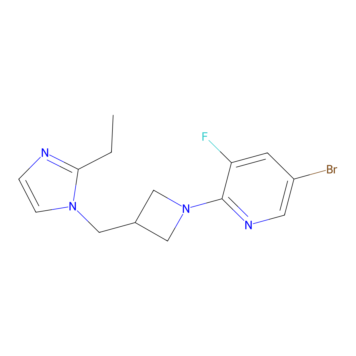 5-bromo-2-{3-[(2-ethyl-1H-imidazol-1-yl)methyl]azetidin-1-yl}-3-fluoropyridine molecular structure, CAS 2741949-25-5