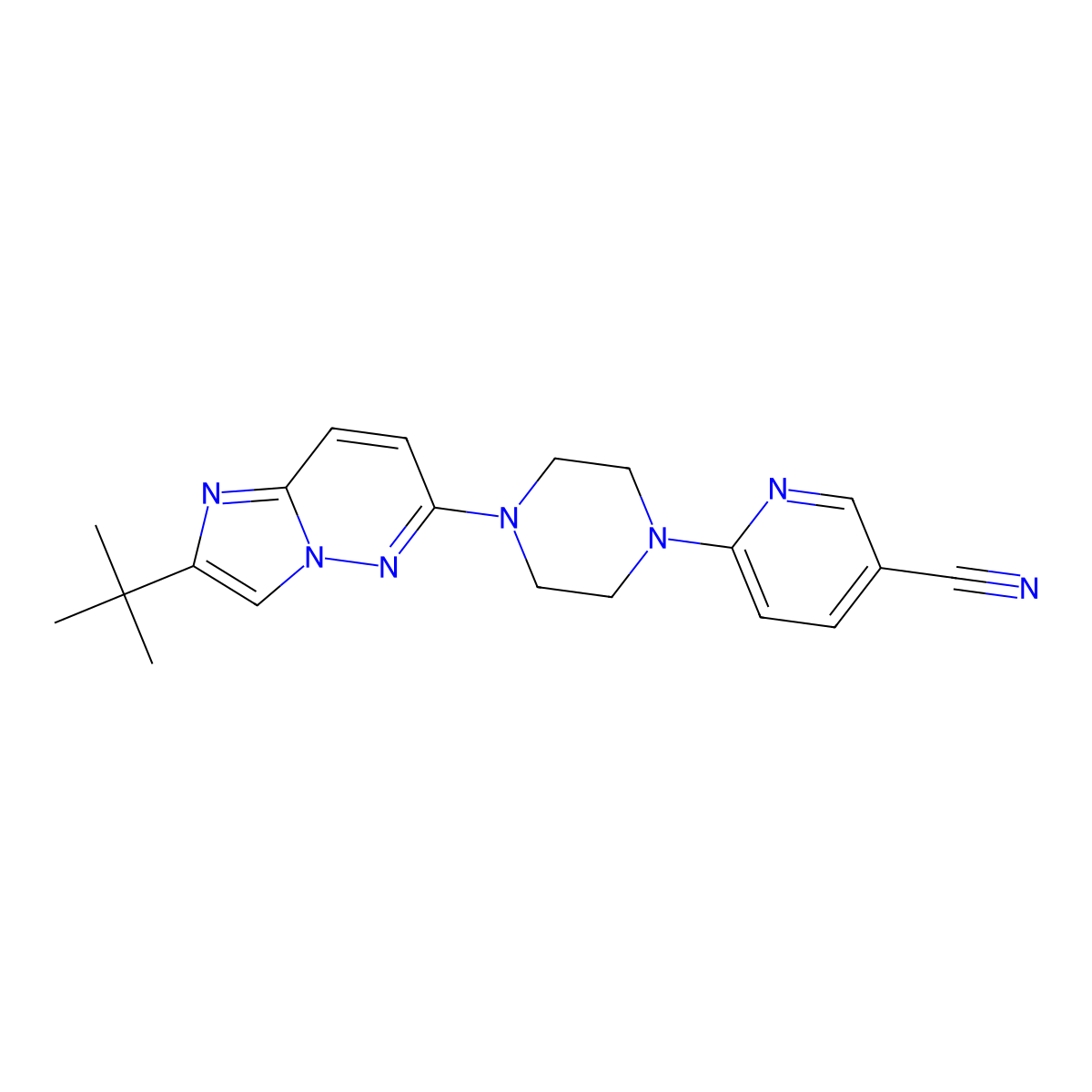 6-(4-{2-Tert-butylimidazo[1,2-b]pyridazin-6-yl}piperazin-1-yl)pyridine-3-carbonitrile molecular structure, CAS 2741949-26-6