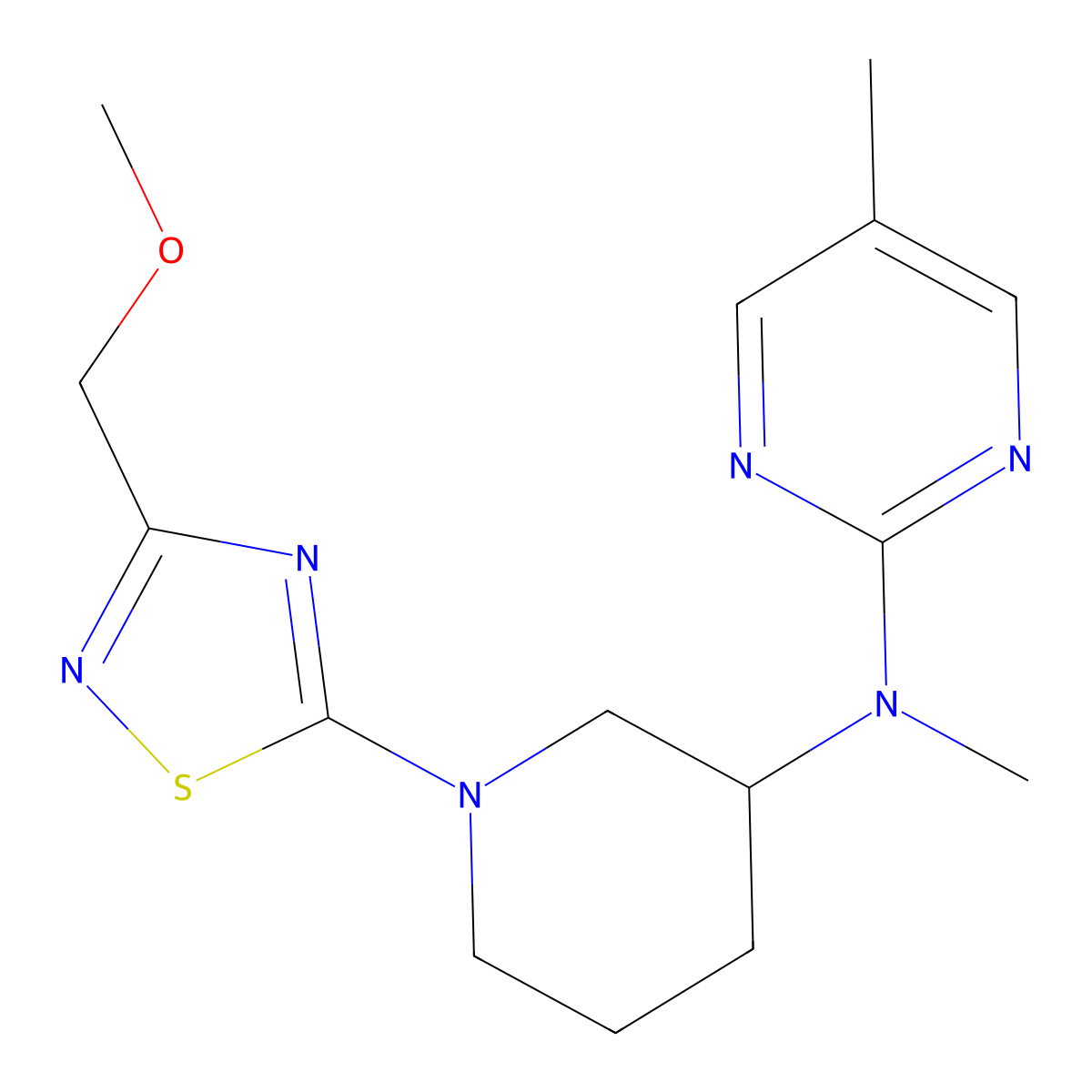N-{1-[3-(methoxymethyl)-1,2,4-thiadiazol-5-yl]piperidin-3-yl}-N,5-dimethylpyrimidin-2-amine molecular structure, CAS 2741949-28-8