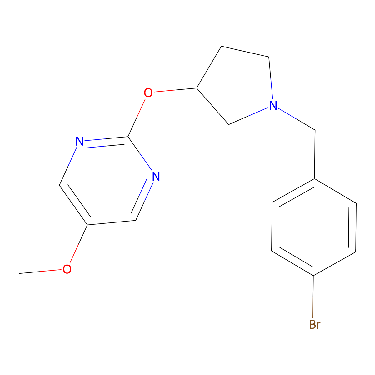 2-({1-[(4-Bromophenyl)methyl]pyrrolidin-3-yl}oxy)-5-methoxypyrimidine molecular structure, CAS 2741949-30-2