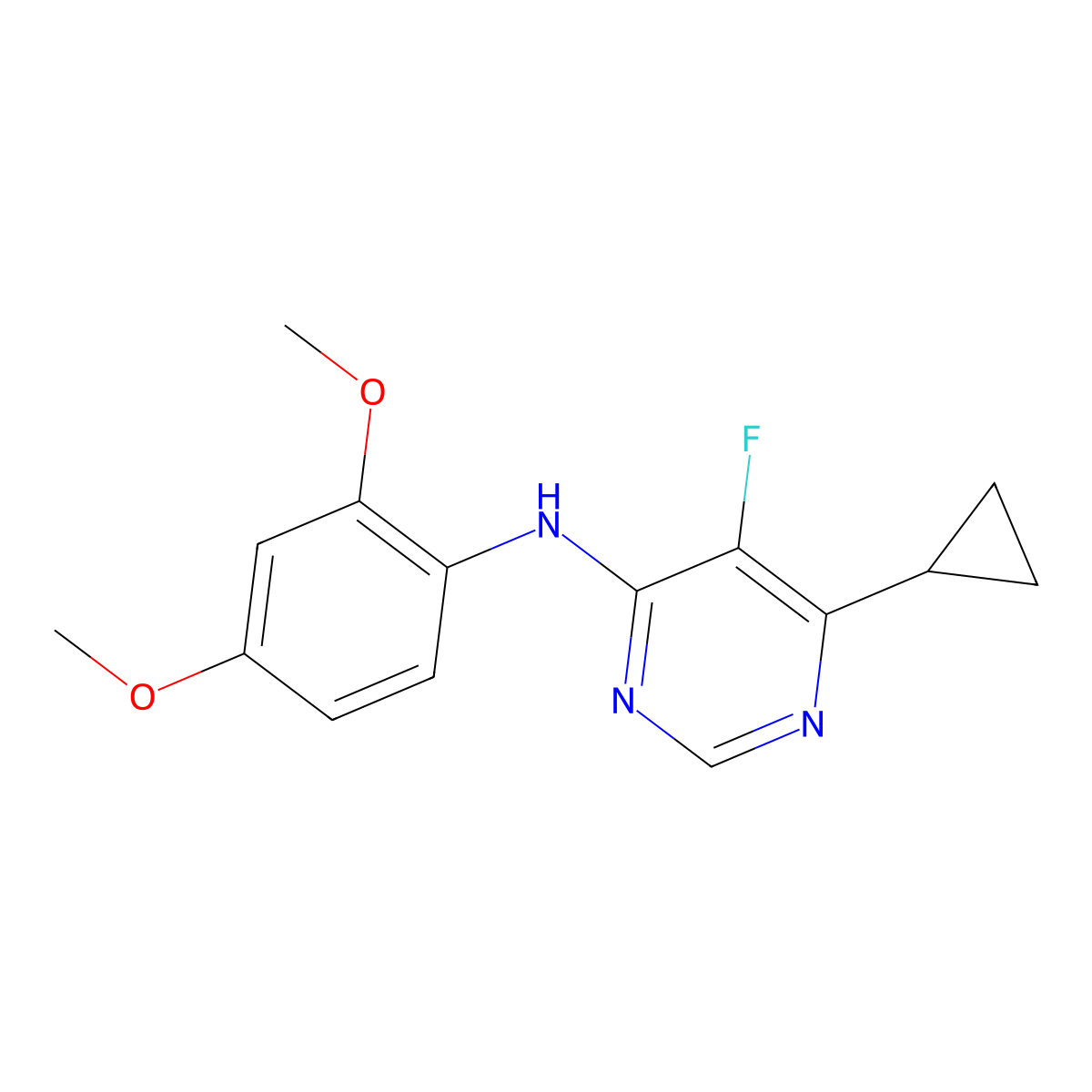 6-cyclopropyl-N-(2,4-dimethoxyphenyl)-5-fluoropyrimidin-4-amine molecular structure, CAS 2741949-32-4