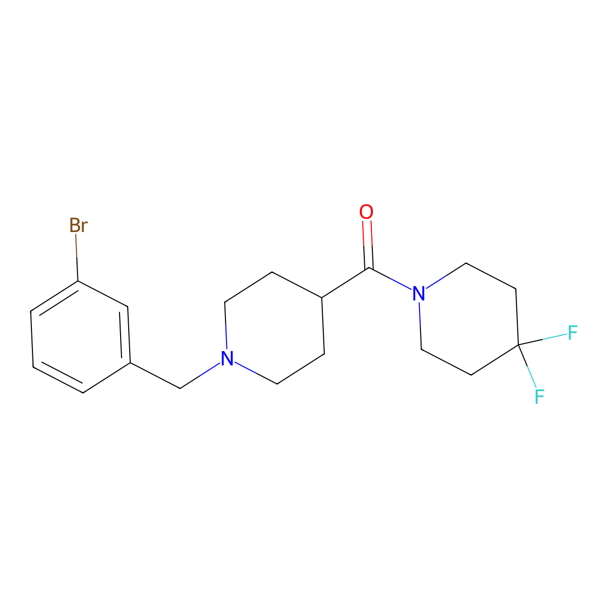 1-{1-[(3-Bromophenyl)methyl]piperidine-4-carbonyl}-4,4-difluoropiperidine molecular structure, CAS 2741949-38-0