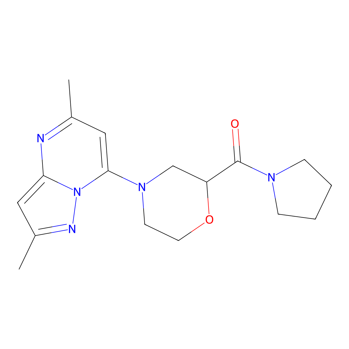 4-{2,5-Dimethylpyrazolo[1,5-a]pyrimidin-7-yl}-2-(pyrrolidine-1-carbonyl)morpholine molecular structure, CAS 2741949-39-1