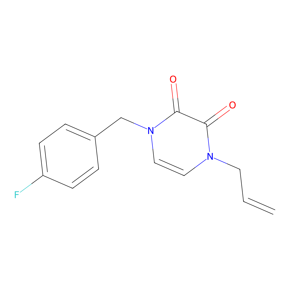 1-[(4-Fluorophenyl)methyl]-4-(prop-2-en-1-yl)-1,2,3,4-tetrahydropyrazine-2,3-dione molecular structure, CAS 2741949-40-4