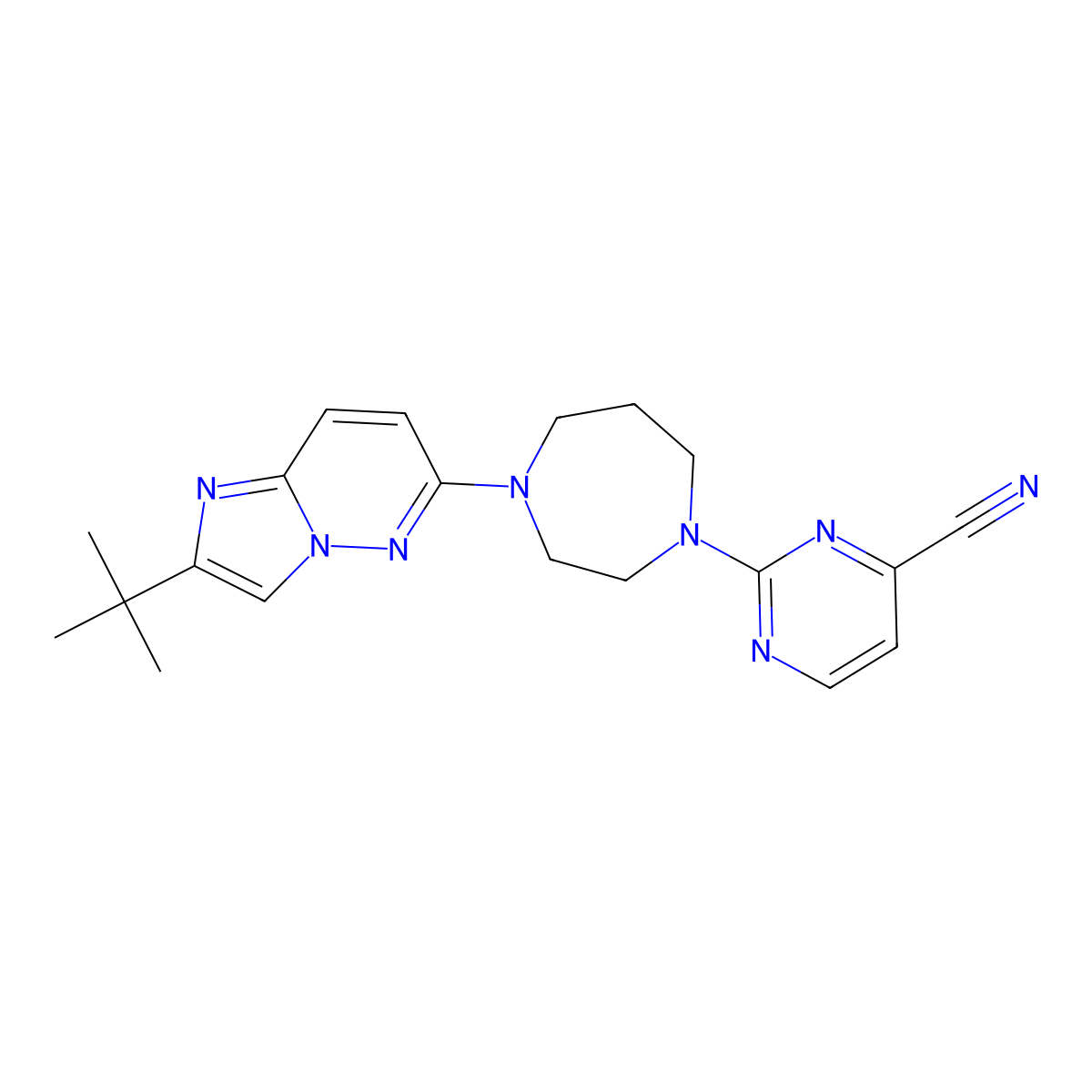 2-(4-{2-Tert-butylimidazo[1,2-b]pyridazin-6-yl}-1,4-diazepan-1-yl)pyrimidine-4-carbonitrile molecular structure, CAS 2741949-43-7