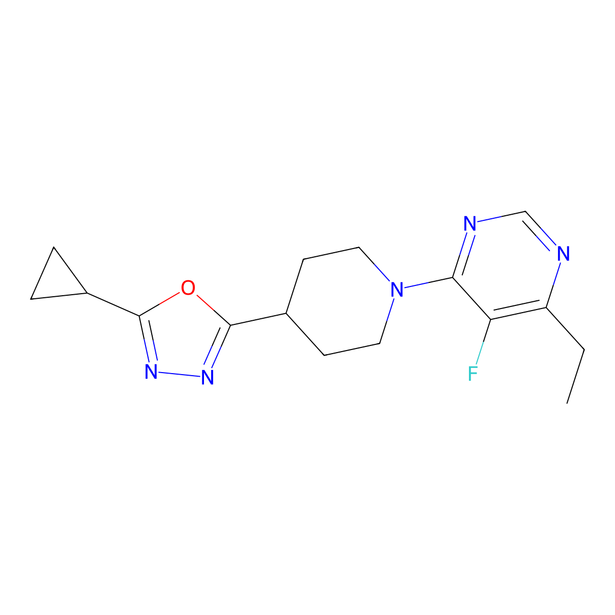 4-[4-(5-Cyclopropyl-1,3,4-oxadiazol-2-yl)piperidin-1-yl]-6-ethyl-5-fluoropyrimidine molecular structure, CAS 2741949-44-8
