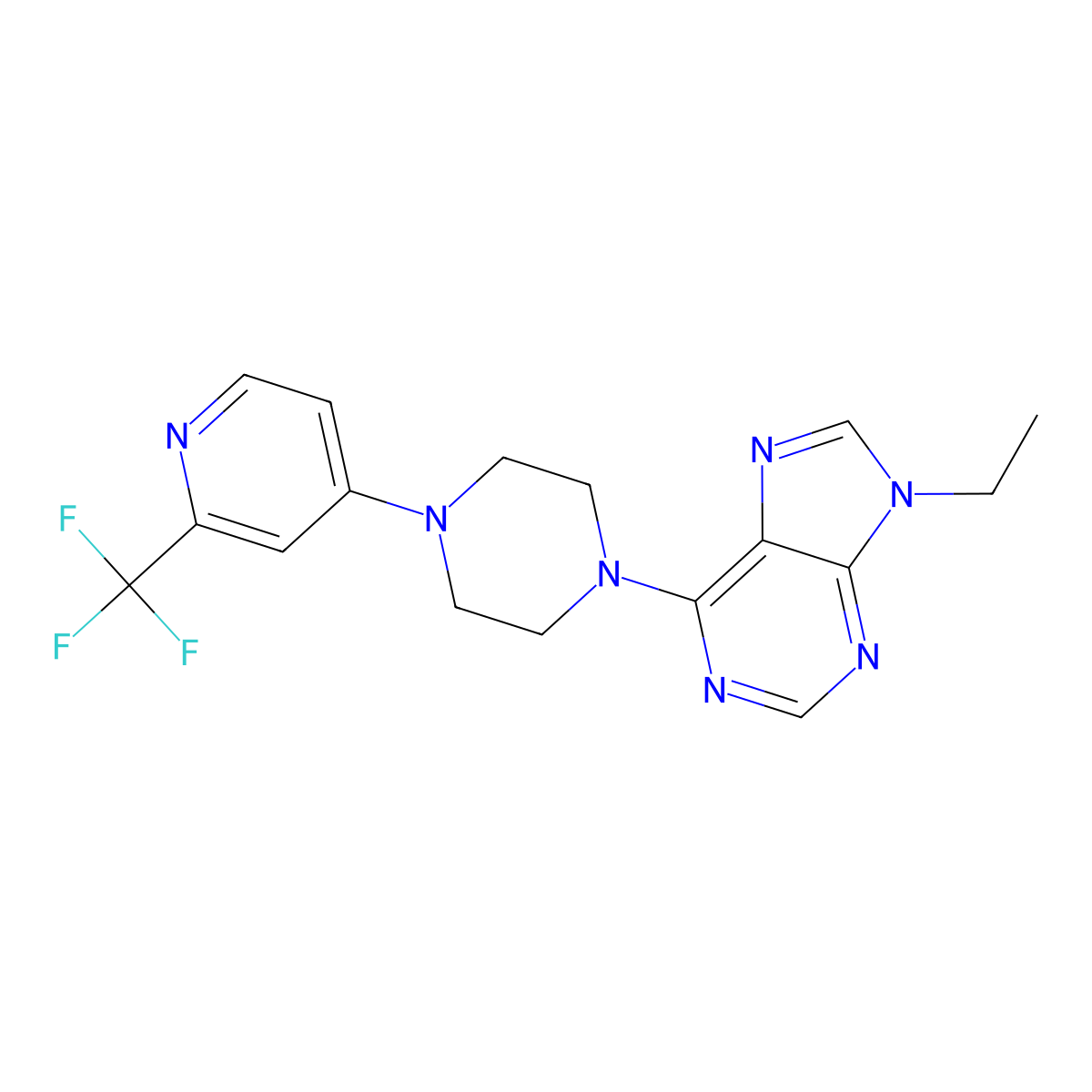 9-ethyl-6-{4-[2-(trifluoromethyl)pyridin-4-yl]piperazin-1-yl}-9H-purine molecular structure, CAS 2741949-48-2