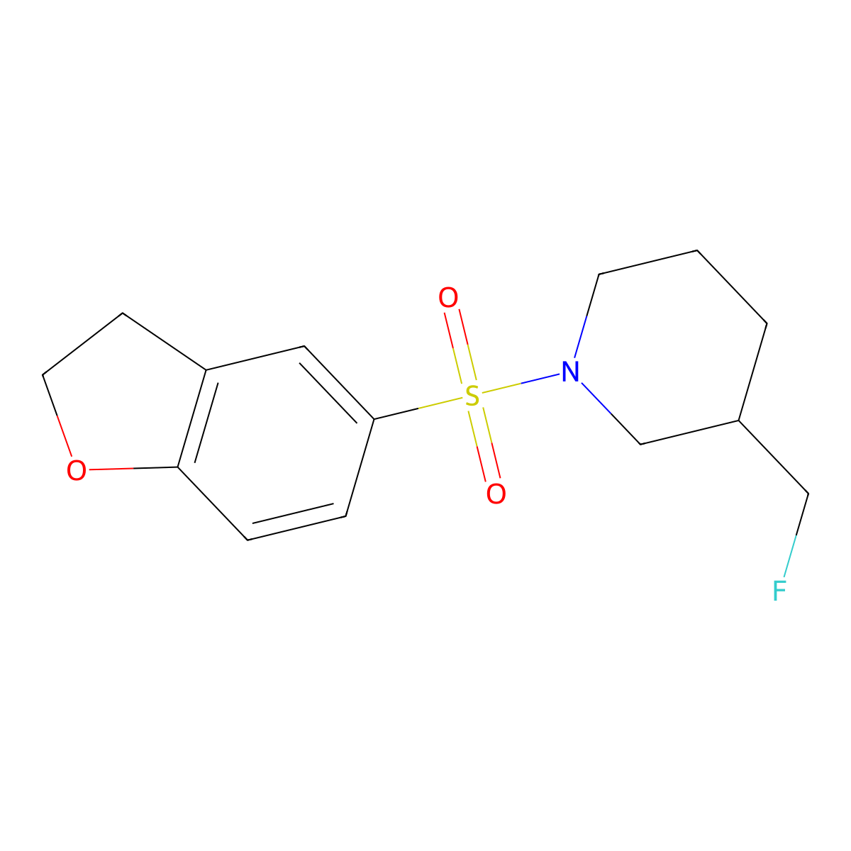 1-(2,3-Dihydro-1-benzofuran-5-sulfonyl)-3-(fluoromethyl)piperidine molecular structure, CAS 2741953-91-1