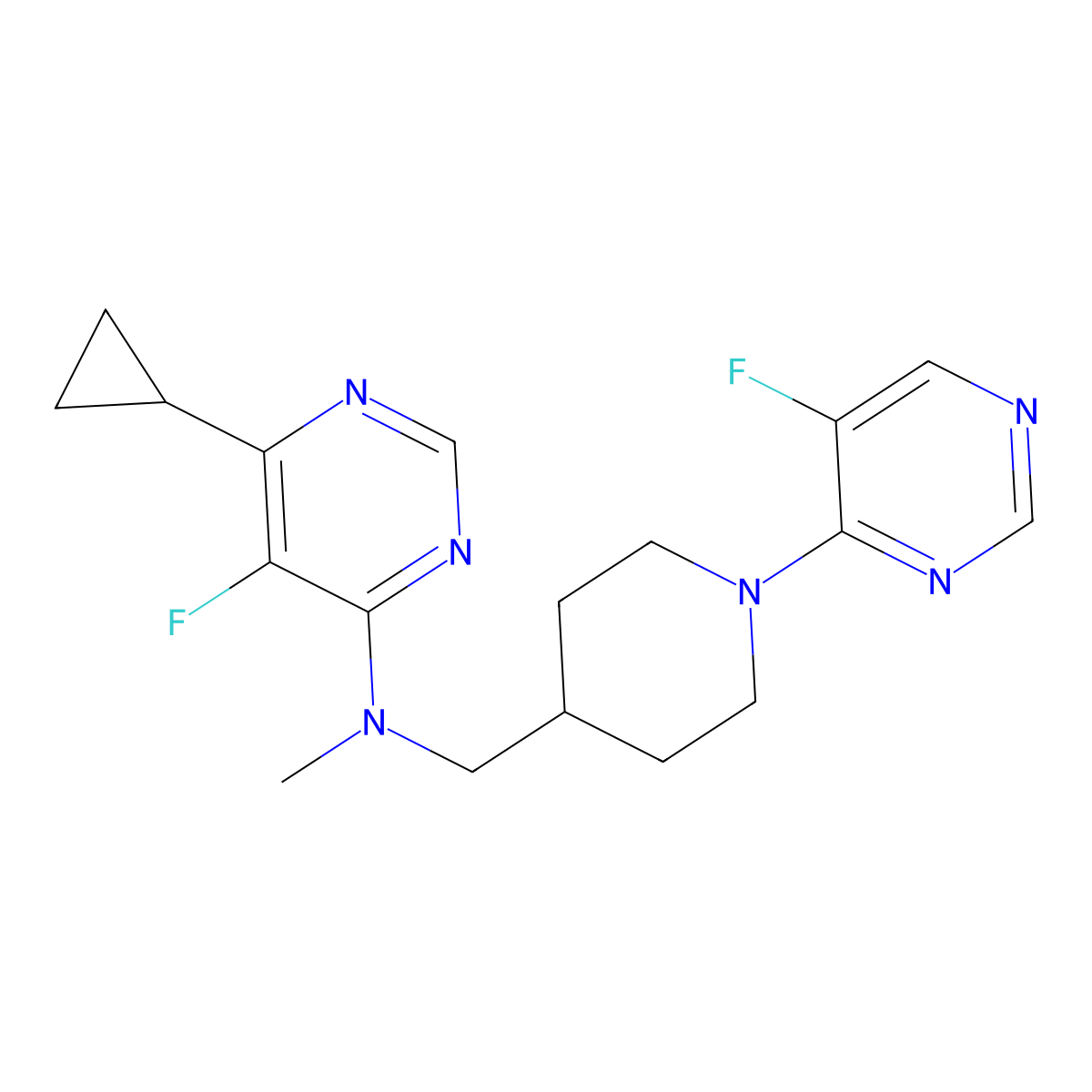 6-cyclopropyl-5-fluoro-N-{[1-(5-fluoropyrimidin-4-yl)piperidin-4-yl]methyl}-N-methylpyrimidin-4-amine molecular structure, CAS 2741953-92-2
