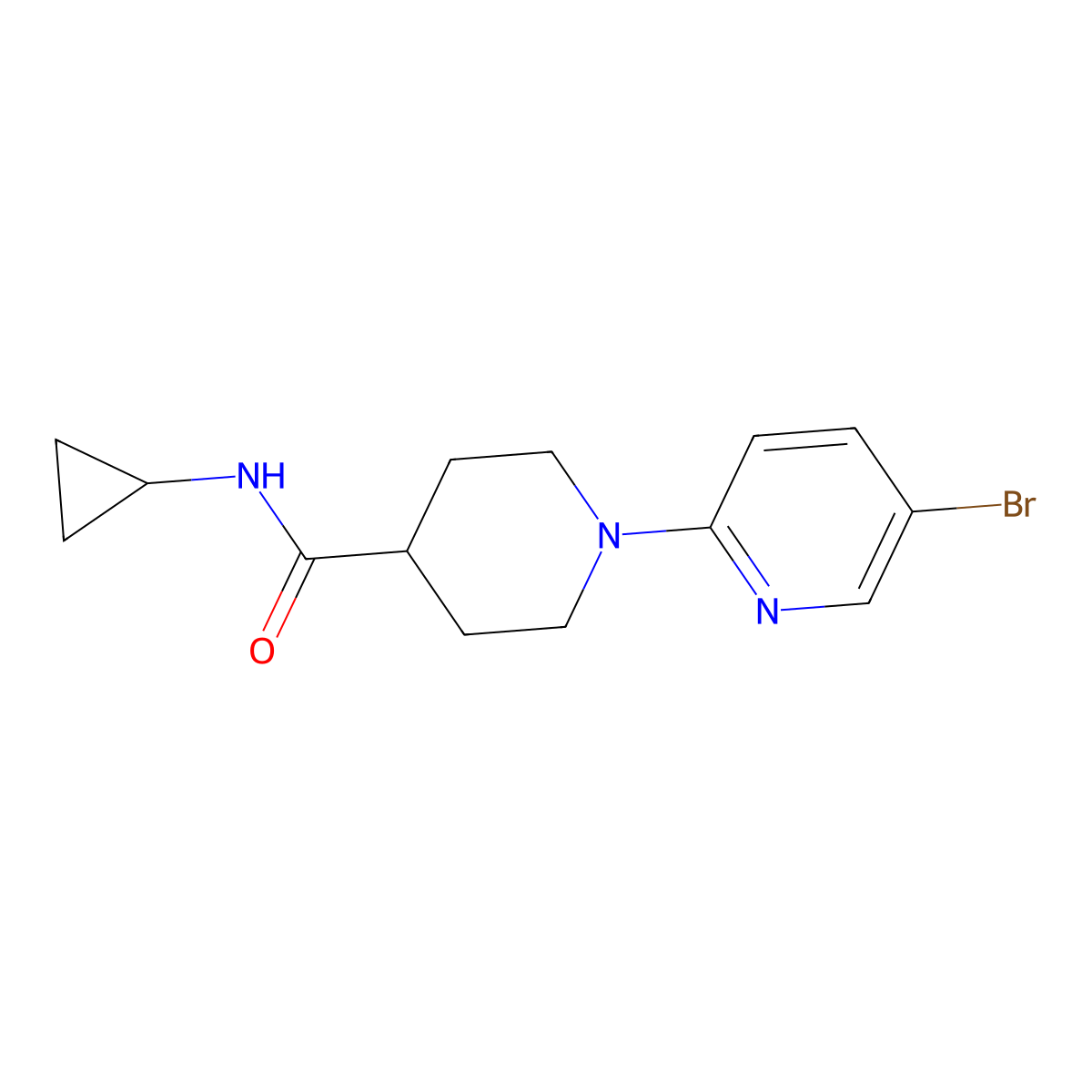 1-(5-bromopyridin-2-yl)-N-cyclopropylpiperidine-4-carboxamide molecular structure, CAS 2741953-93-3