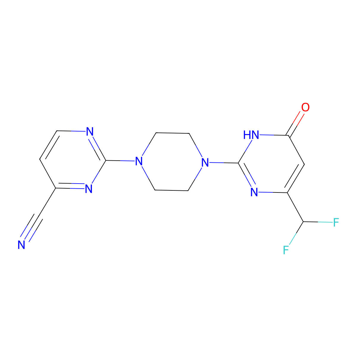 2-{4-[4-(Difluoromethyl)-6-oxo-1,6-dihydropyrimidin-2-yl]piperazin-1-yl}pyrimidine-4-carbonitrile molecular structure, CAS 2741953-96-6
