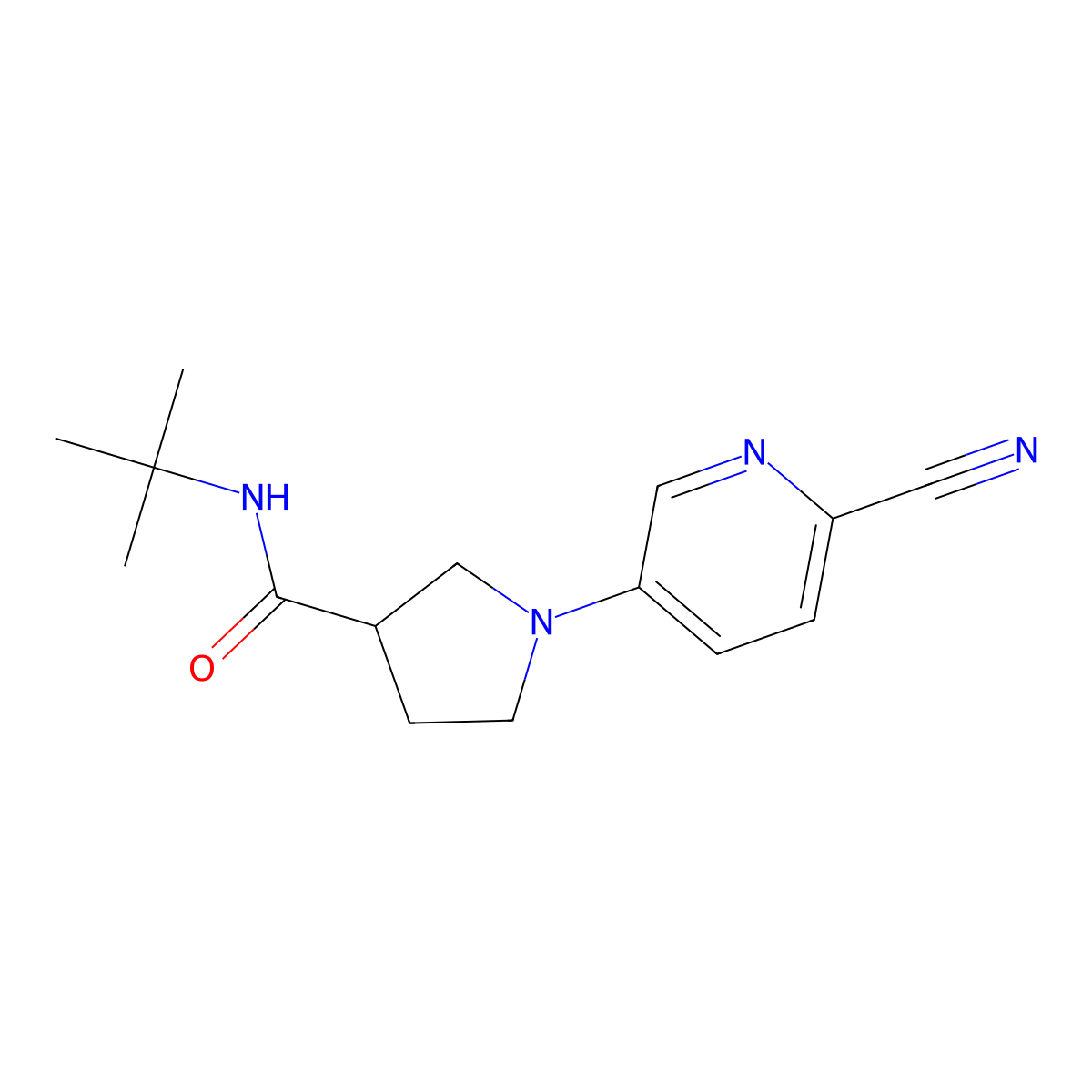 N-tert-butyl-1-(6-cyanopyridin-3-yl)pyrrolidine-3-carboxamide molecular structure, CAS 2741953-97-7