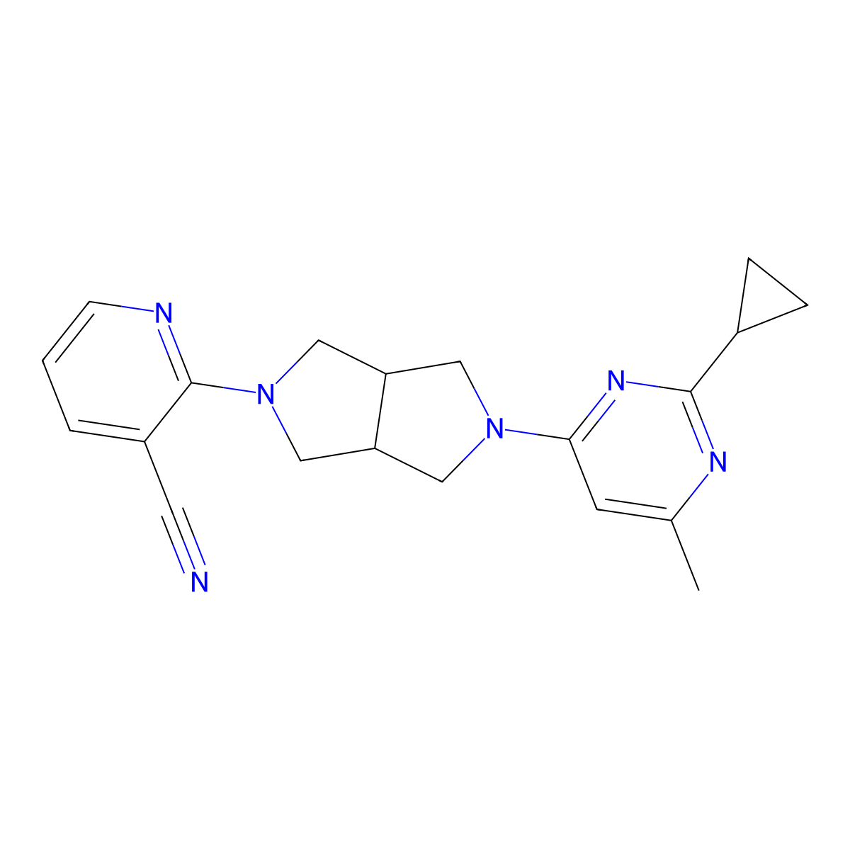 2-[5-(2-Cyclopropyl-6-methylpyrimidin-4-yl)-octahydropyrrolo[3,4-c]pyrrol-2-yl]pyridine-3-carbonitrile molecular structure, CAS 2741954-01-6