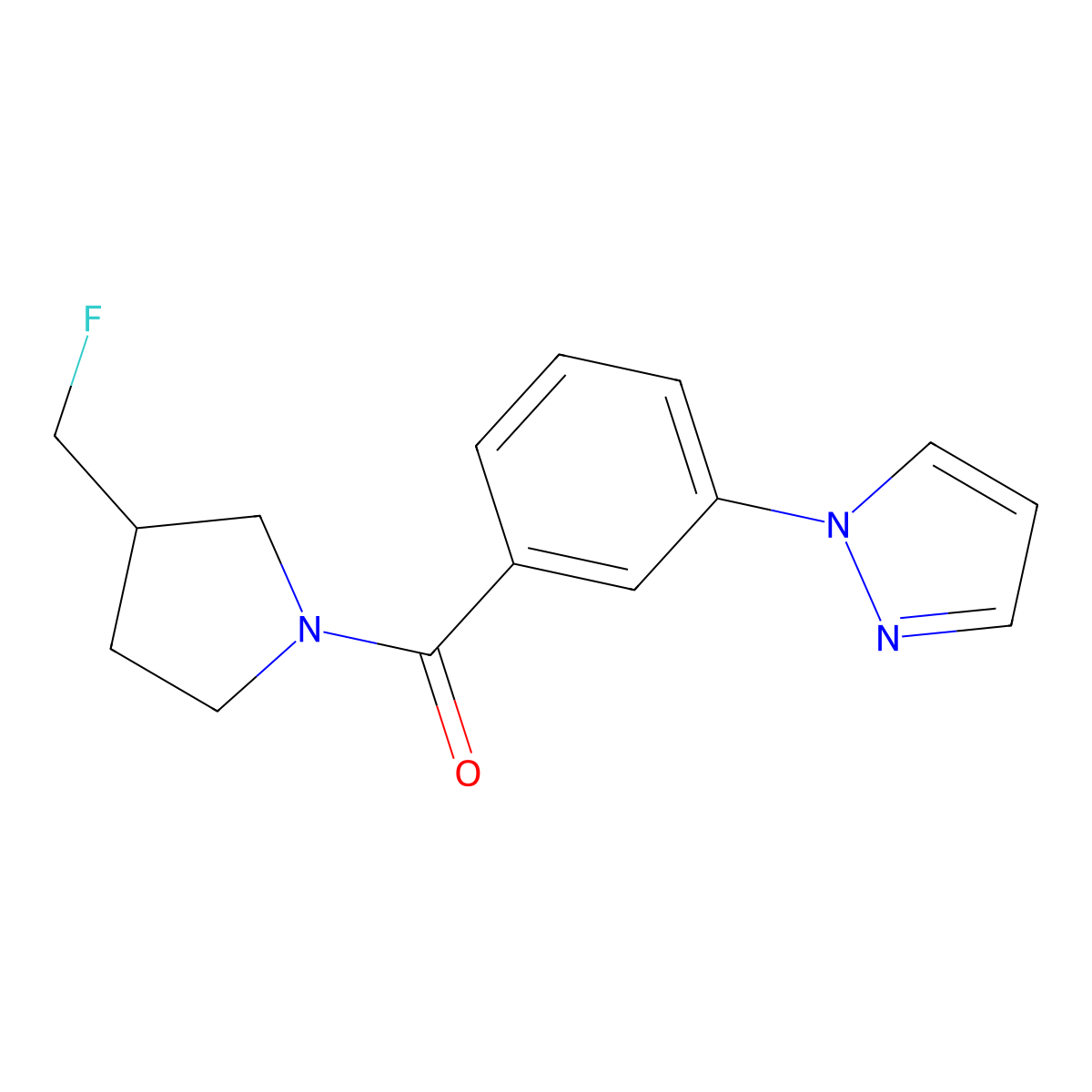 1-{3-[3-(fluoromethyl)pyrrolidine-1-carbonyl]phenyl}-1H-pyrazole molecular structure, CAS 2741954-02-7