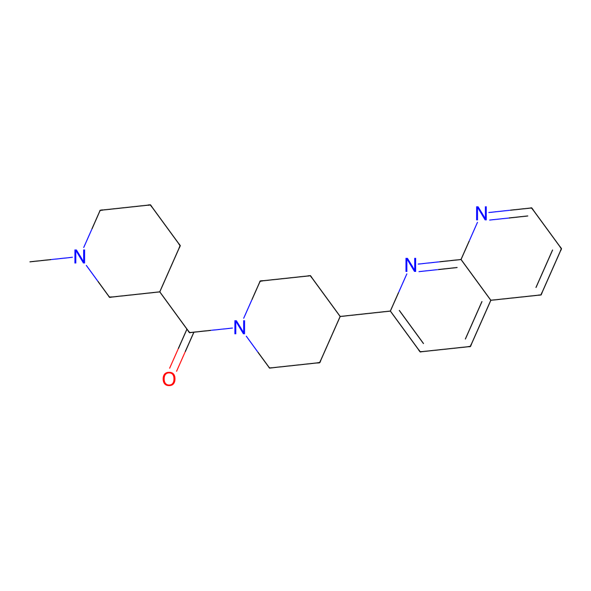 2-[1-(1-Methylpiperidine-3-carbonyl)piperidin-4-yl]-1,8-naphthyridine molecular structure, CAS 2741954-04-9