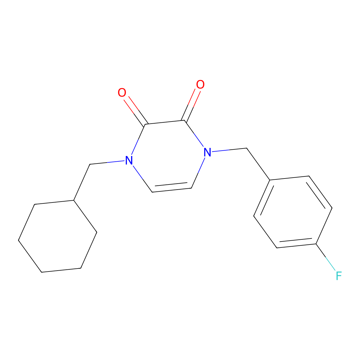1-(Cyclohexylmethyl)-4-[(4-fluorophenyl)methyl]-1,2,3,4-tetrahydropyrazine-2,3-dione molecular structure, CAS 2741954-07-2