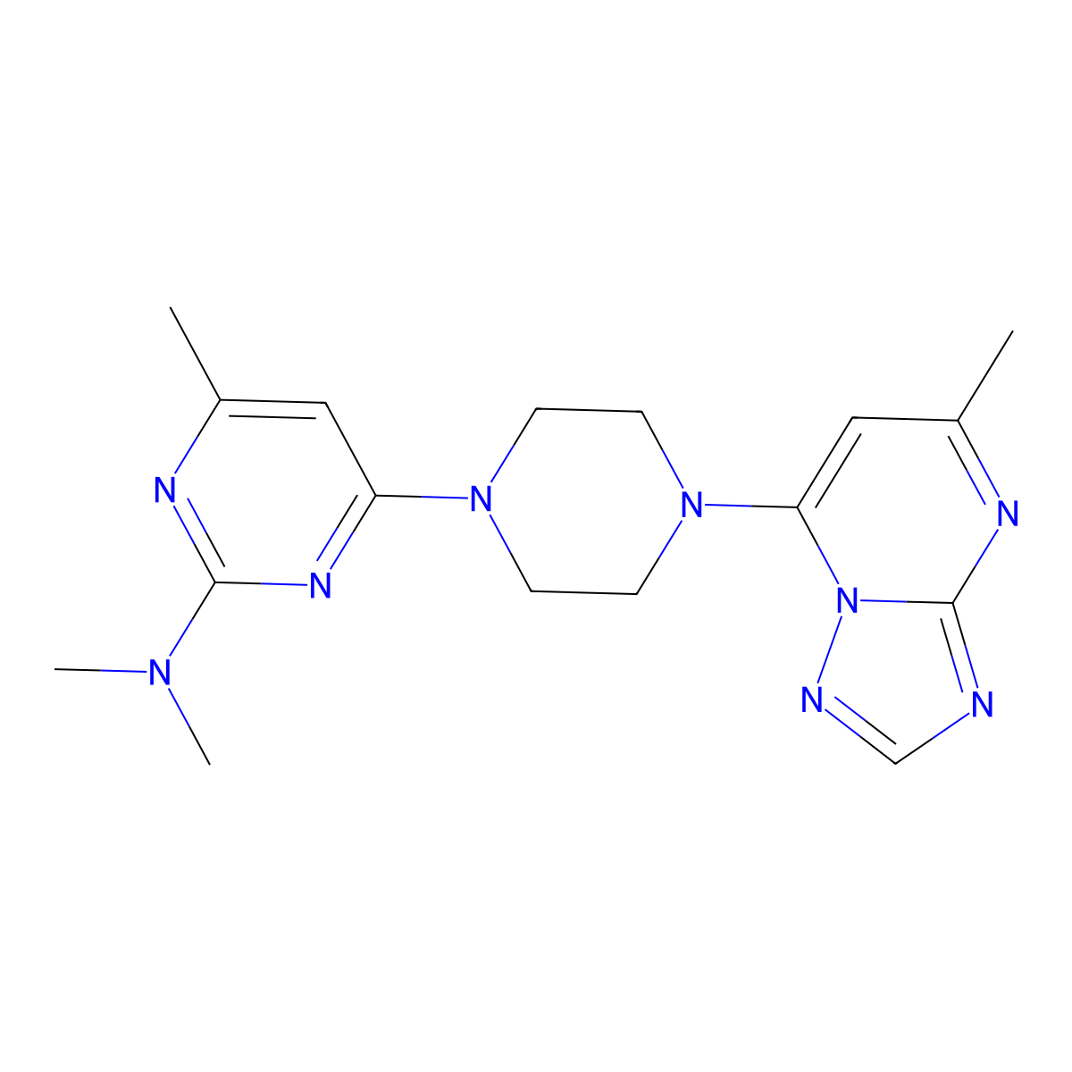 N,N,4-trimethyl-6-(4-{5-methyl-[1,2,4]triazolo[1,5-a]pyrimidin-7-yl}piperazin-1-yl)pyrimidin-2-amine molecular structure, CAS 2741954-08-3