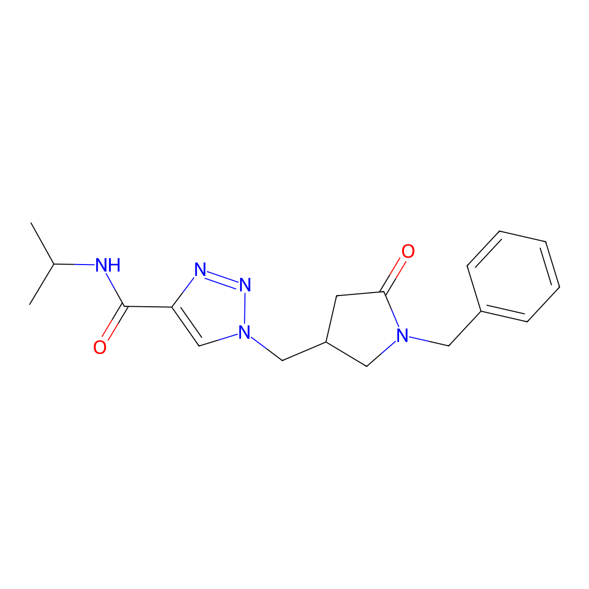 1-[(1-benzyl-5-oxopyrrolidin-3-yl)methyl]-N-(propan-2-yl)-1H-1,2,3-triazole-4-carboxamide molecular structure, CAS 2741954-11-8