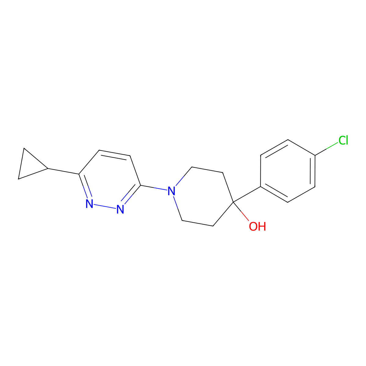 4-(4-Chlorophenyl)-1-(6-cyclopropylpyridazin-3-yl)piperidin-4-ol molecular structure, CAS 2741954-13-0