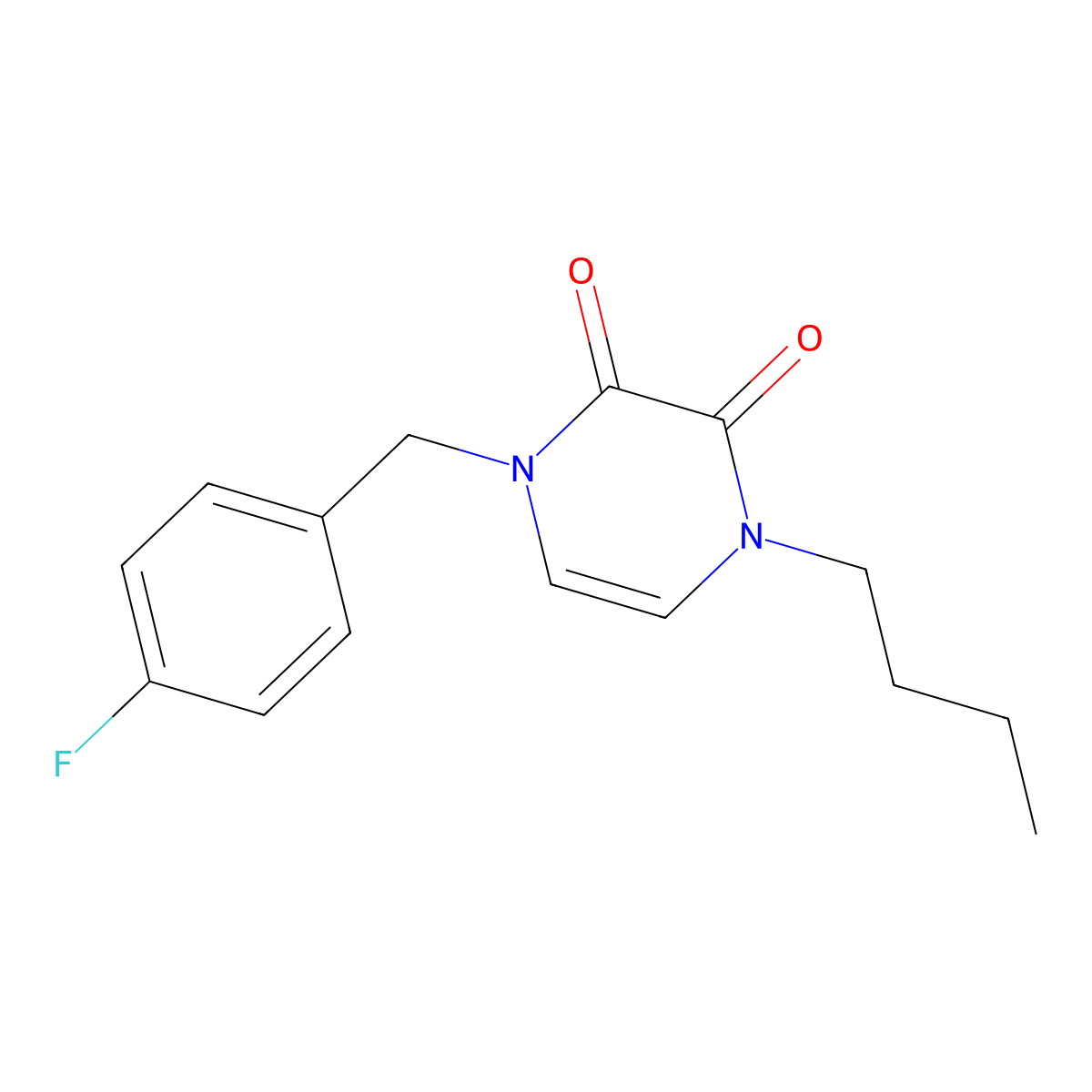 1-Butyl-4-[(4-fluorophenyl)methyl]-1,2,3,4-tetrahydropyrazine-2,3-dione molecular structure, CAS 2741954-14-1