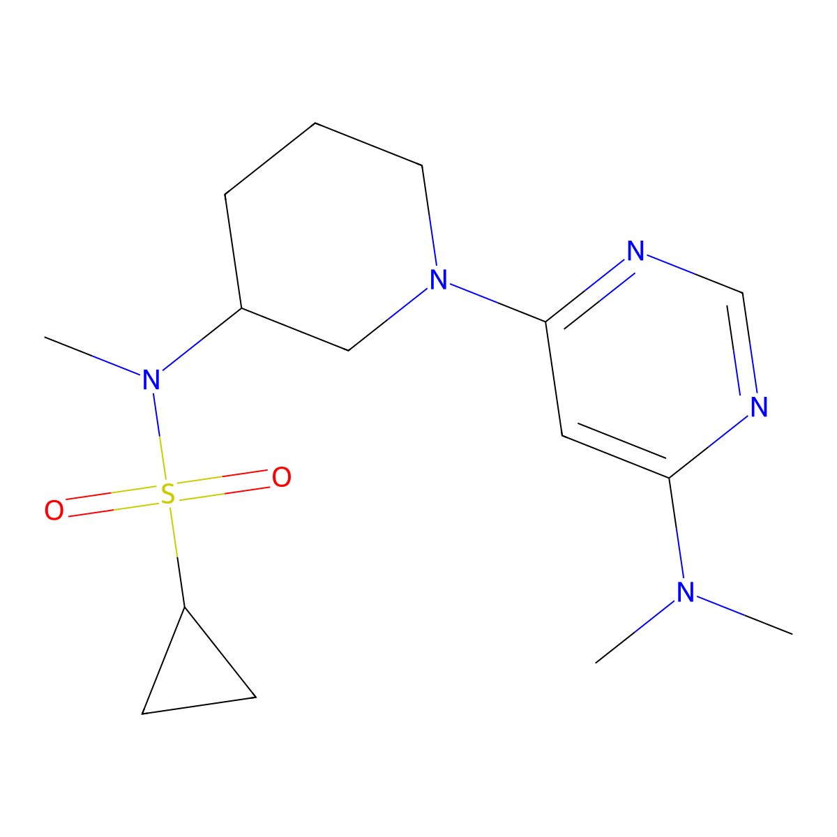 N-{1-[6-(dimethylamino)pyrimidin-4-yl]piperidin-3-yl}-N-methylcyclopropanesulfonamide molecular structure, CAS 2741954-16-3