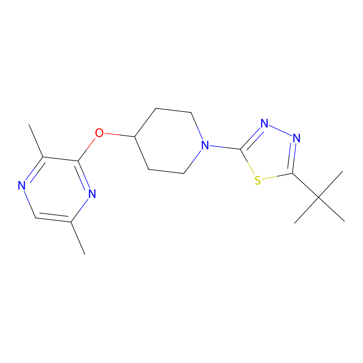 3-{[1-(5-Tert-butyl-1,3,4-thiadiazol-2-yl)piperidin-4-yl]oxy}-2,5-dimethylpyrazine molecular structure, CAS 2741954-20-9