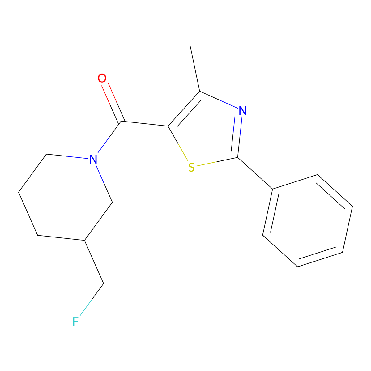 3-(Fluoromethyl)-1-(4-methyl-2-phenyl-1,3-thiazole-5-carbonyl)piperidine molecular structure, CAS 2741954-24-3