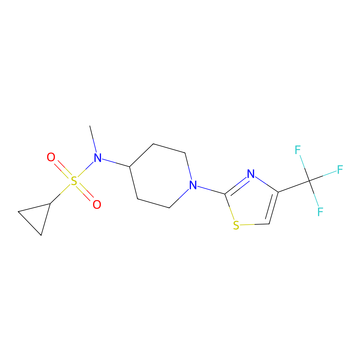 N-methyl-N-{1-[4-(trifluoromethyl)-1,3-thiazol-2-yl]piperidin-4-yl}cyclopropanesulfonamide molecular structure, CAS 2741954-28-7