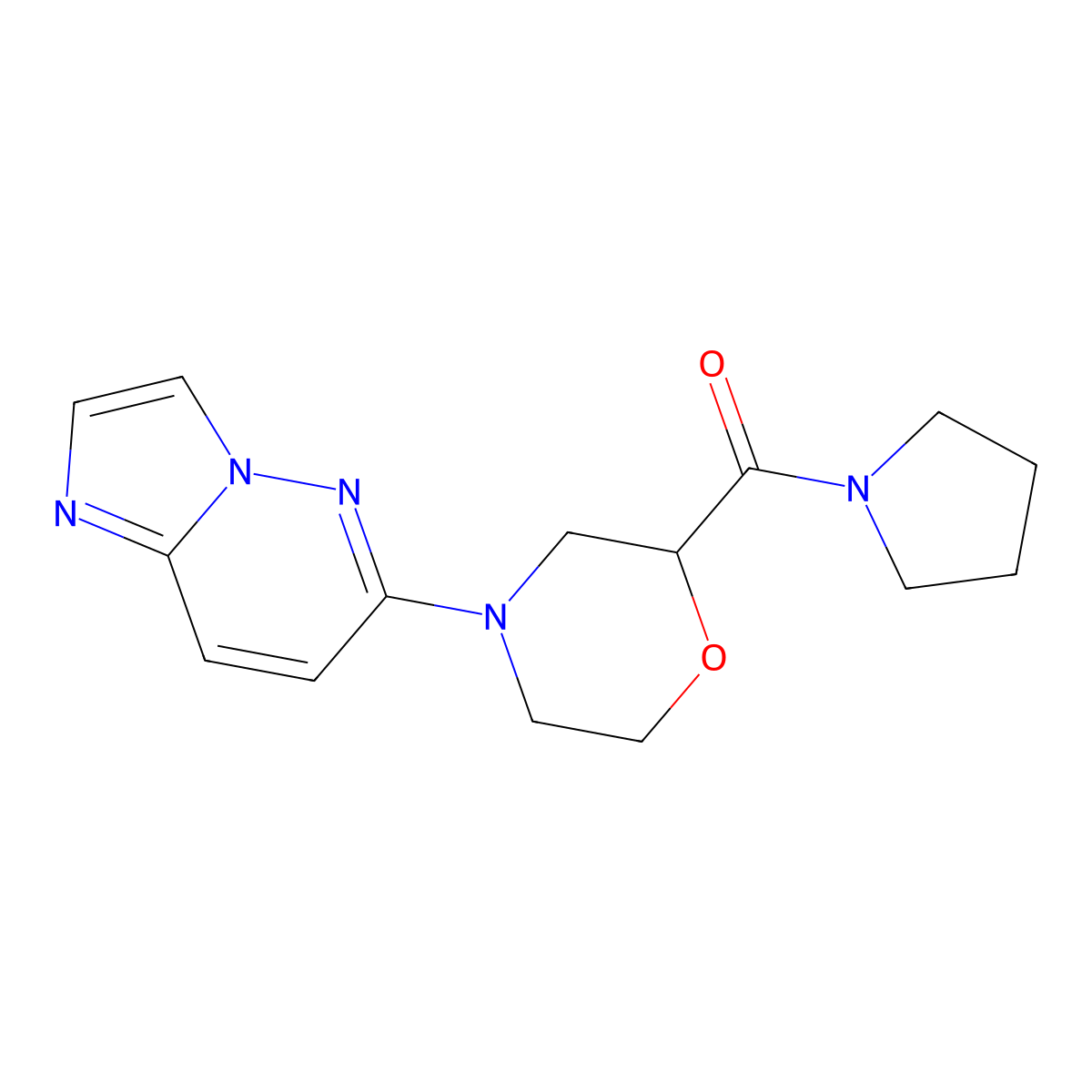 4-{Imidazo[1,2-b]pyridazin-6-yl}-2-(pyrrolidine-1-carbonyl)morpholine molecular structure, CAS 2741954-31-2