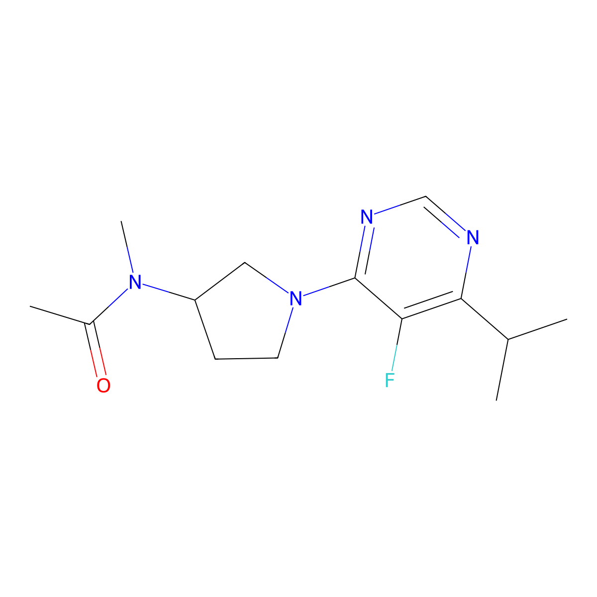 N-{1-[5-fluoro-6-(propan-2-yl)pyrimidin-4-yl]pyrrolidin-3-yl}-N-methylacetamide molecular structure, CAS 2741954-38-9