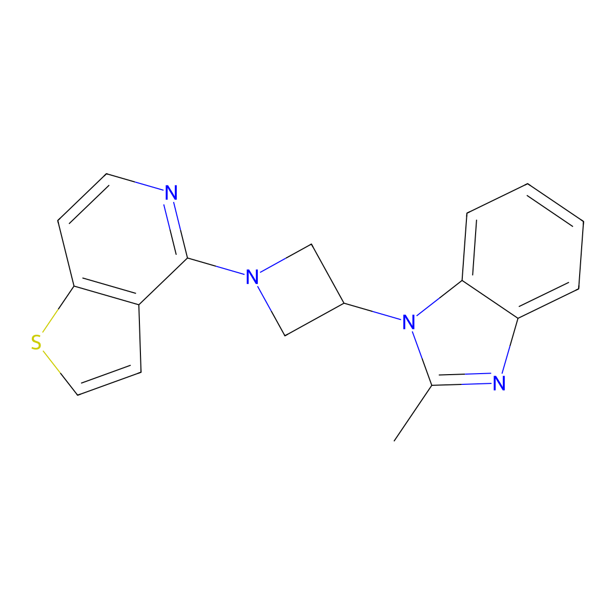 2-methyl-1-(1-{thieno[3,2-c]pyridin-4-yl}azetidin-3-yl)-1H-1,3-benzodiazole molecular structure, CAS 2741954-39-0