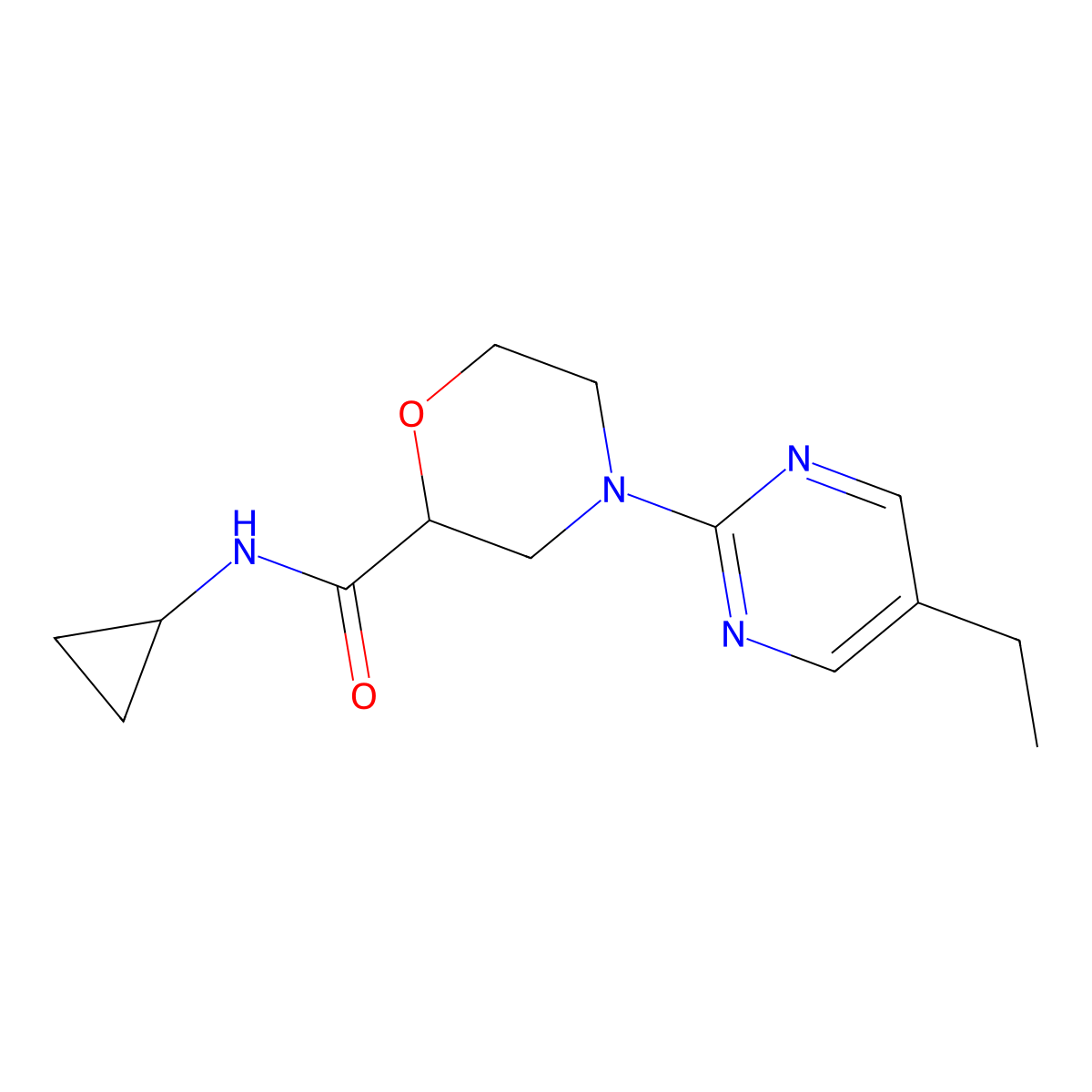 N-cyclopropyl-4-(5-ethylpyrimidin-2-yl)morpholine-2-carboxamide molecular structure, CAS 2741954-43-6