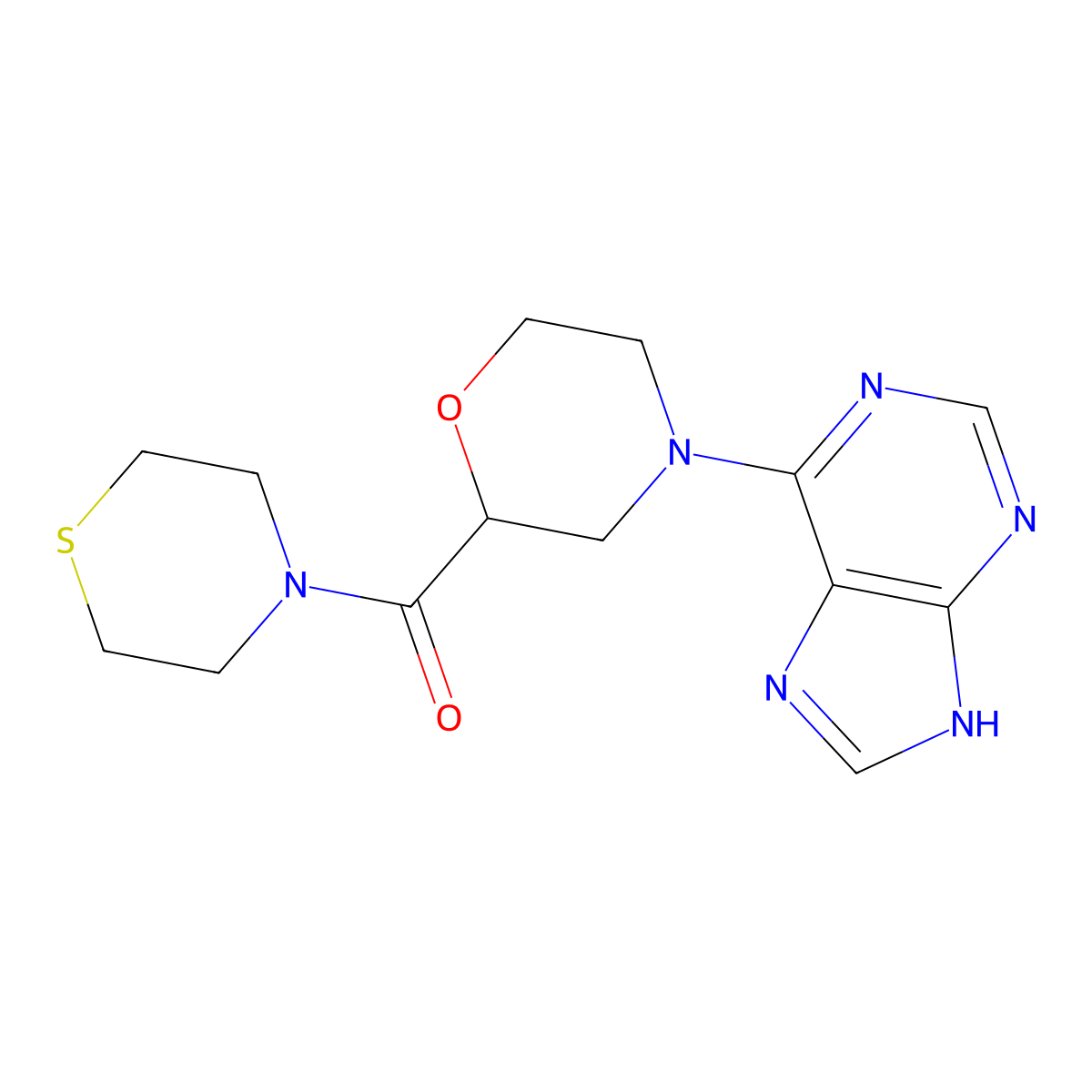 6-[2-(thiomorpholine-4-carbonyl)morpholin-4-yl]-9H-purine molecular structure, CAS 2741954-45-8