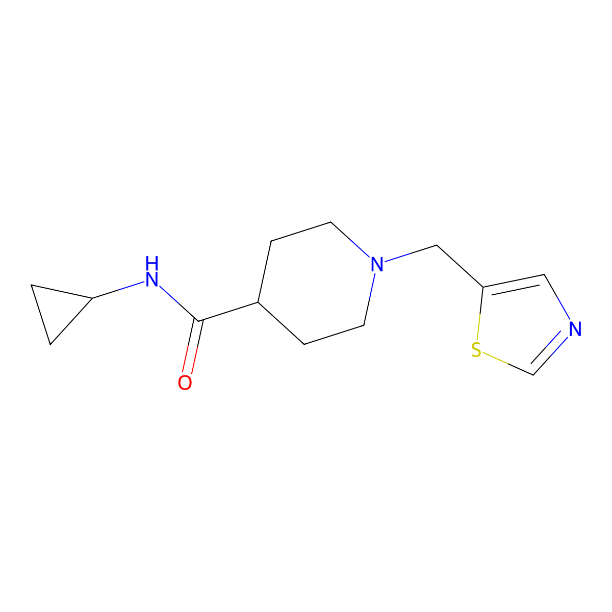 N-cyclopropyl-1-[(1,3-thiazol-5-yl)methyl]piperidine-4-carboxamide molecular structure, CAS 2741954-47-0